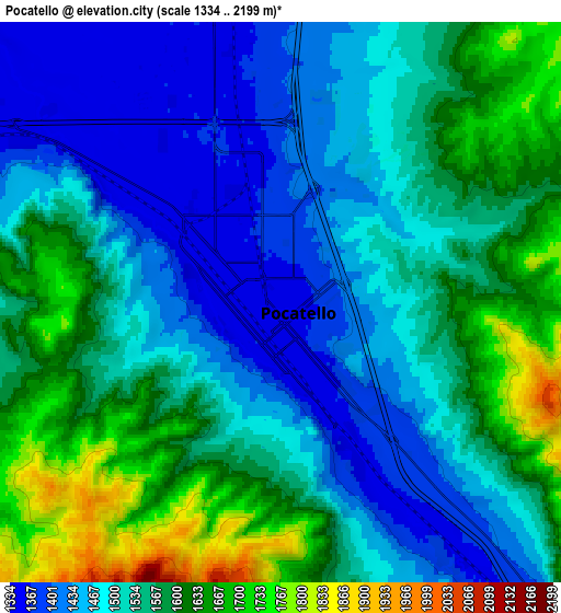 Zoom OUT 2x Pocatello, United States elevation map