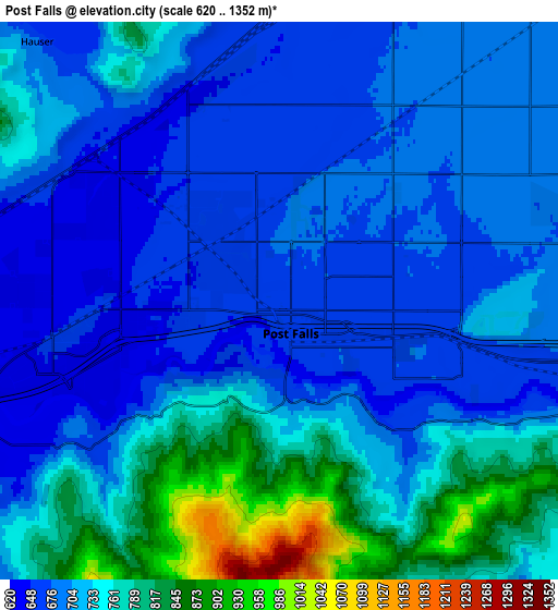 Zoom OUT 2x Post Falls, United States elevation map