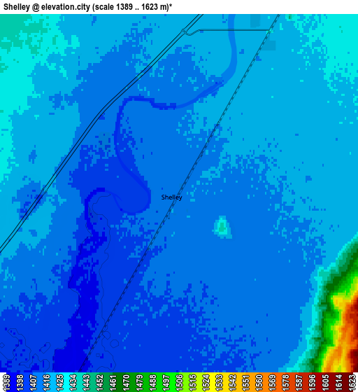 Zoom OUT 2x Shelley, United States elevation map