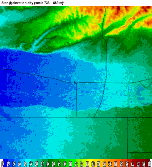 Zoom OUT 2x Star, United States elevation map