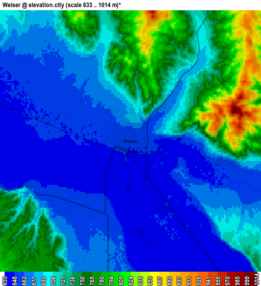 Zoom OUT 2x Weiser, United States elevation map