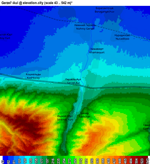 Zoom OUT 2x Gerzel’-Aul, Russia elevation map