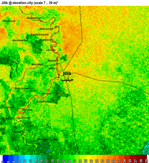 Zoom OUT 2x Jilib, Somalia elevation map