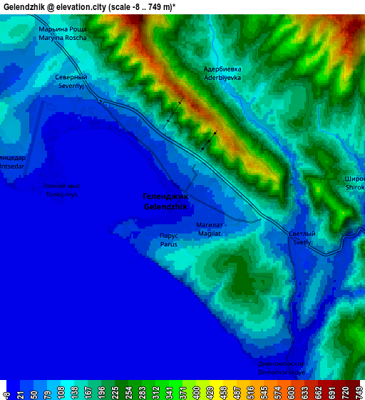 Zoom OUT 2x Gelendzhik, Russia elevation map