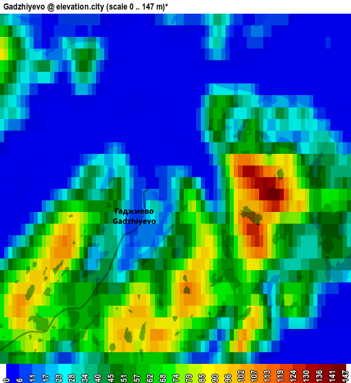 Zoom OUT 2x Gadzhiyevo, Russia elevation map