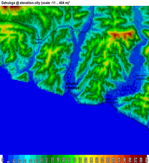Zoom OUT 2x Dzhubga, Russia elevation map