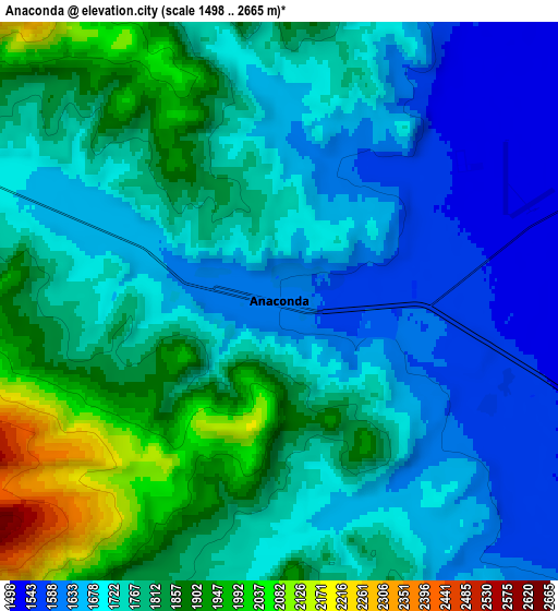 Zoom OUT 2x Anaconda, United States elevation map