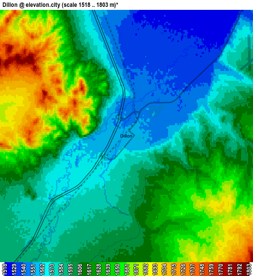 Zoom OUT 2x Dillon, United States elevation map