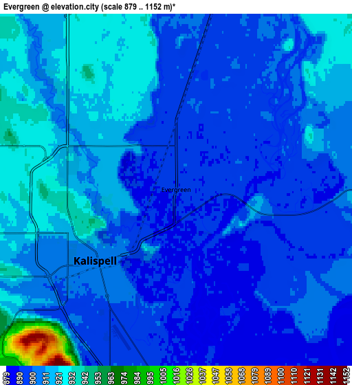 Zoom OUT 2x Evergreen, United States elevation map