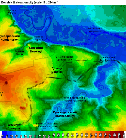 Zoom OUT 2x Donetsk, Russia elevation map