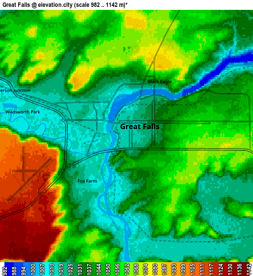 Zoom OUT 2x Great Falls, United States elevation map