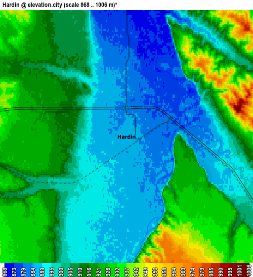 Zoom OUT 2x Hardin, United States elevation map