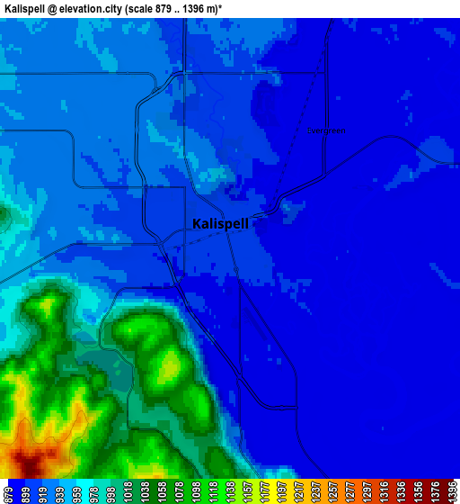 Zoom OUT 2x Kalispell, United States elevation map