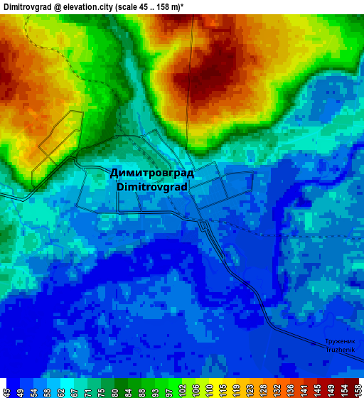 Zoom OUT 2x Dimitrovgrad, Russia elevation map