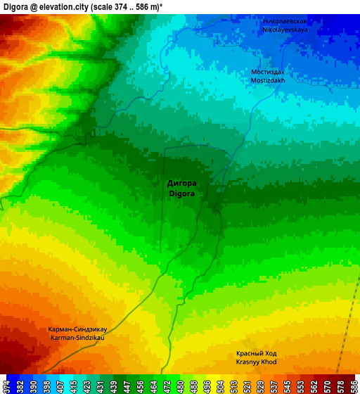 Zoom OUT 2x Digora, Russia elevation map