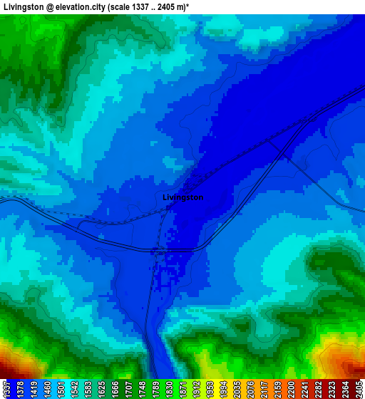 Zoom OUT 2x Livingston, United States elevation map