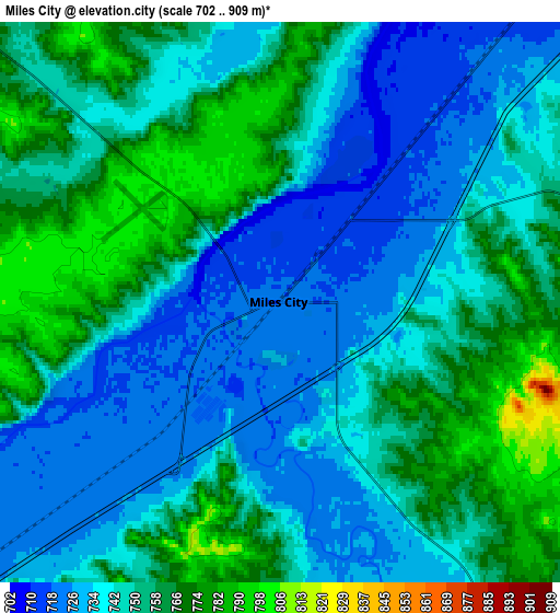 Zoom OUT 2x Miles City, United States elevation map