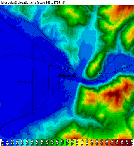 Zoom OUT 2x Missoula, United States elevation map