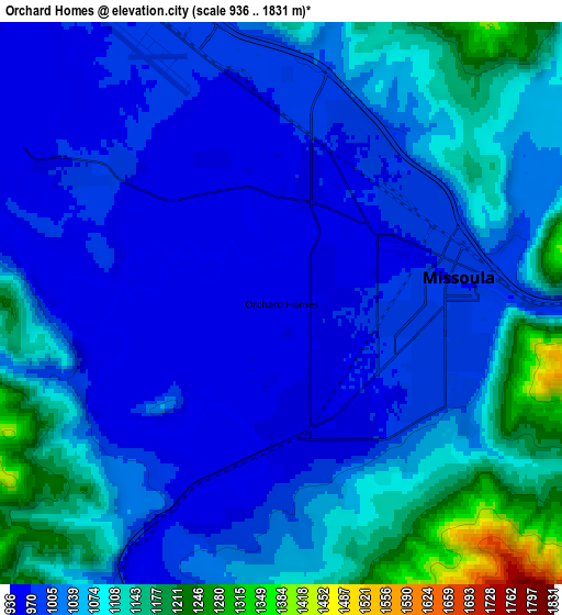 Zoom OUT 2x Orchard Homes, United States elevation map