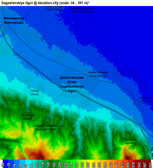 Zoom OUT 2x Dagestanskiye Ogni, Russia elevation map