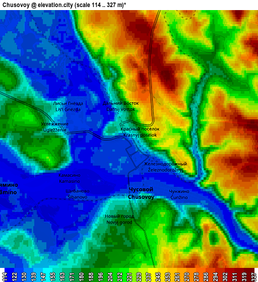 Zoom OUT 2x Chusovoy, Russia elevation map