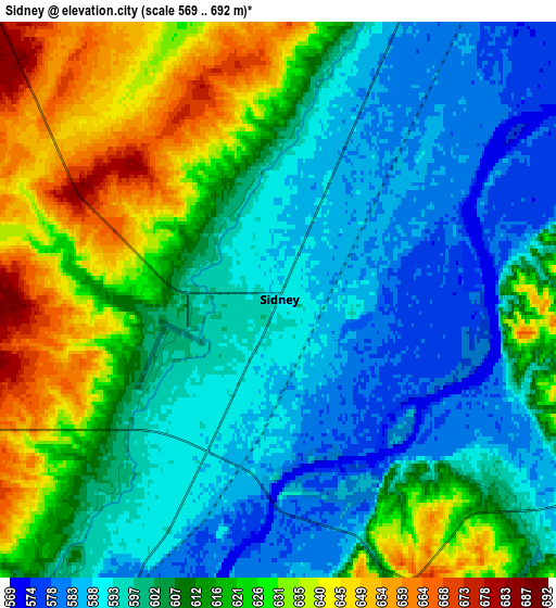 Zoom OUT 2x Sidney, United States elevation map