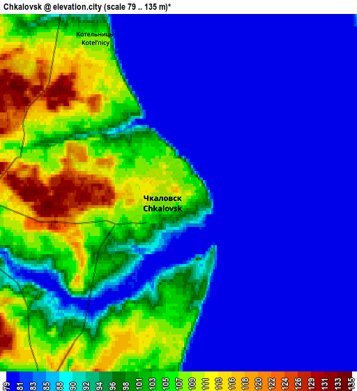 Zoom OUT 2x Chkalovsk, Russia elevation map