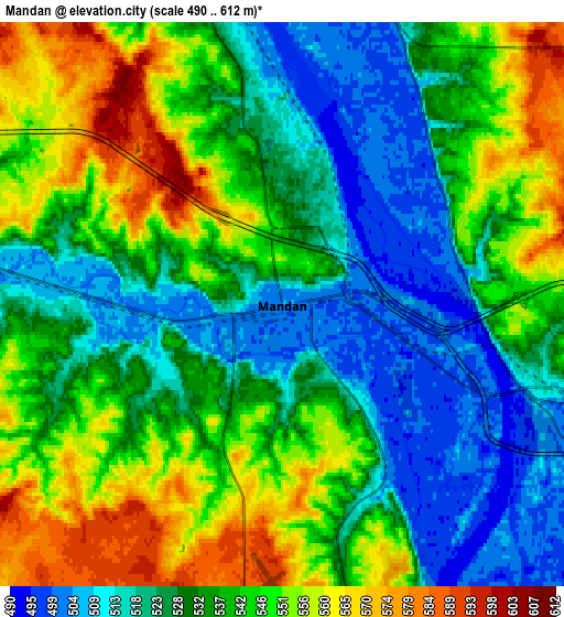 Zoom OUT 2x Mandan, United States elevation map