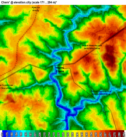 Zoom OUT 2x Chern’, Russia elevation map