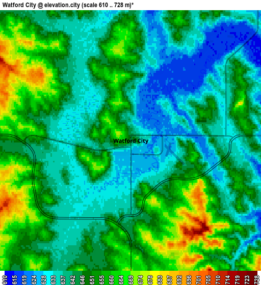 Zoom OUT 2x Watford City, United States elevation map