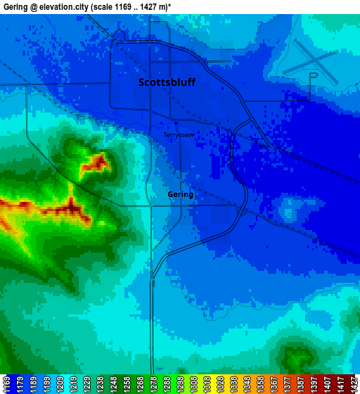 Zoom OUT 2x Gering, United States elevation map