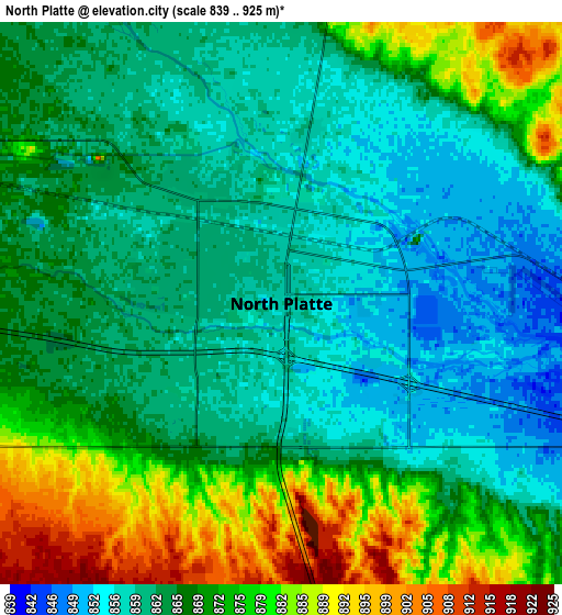 Zoom OUT 2x North Platte, United States elevation map