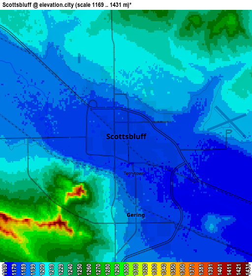 Zoom OUT 2x Scottsbluff, United States elevation map