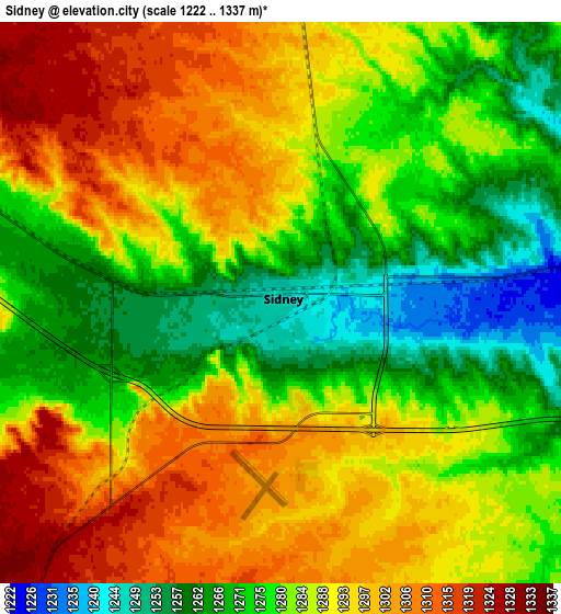 Zoom OUT 2x Sidney, United States elevation map