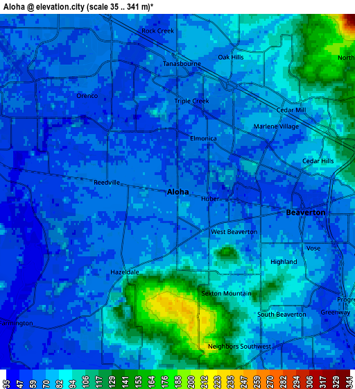 Zoom OUT 2x Aloha, United States elevation map