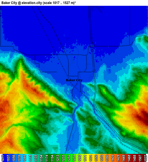 Zoom OUT 2x Baker City, United States elevation map