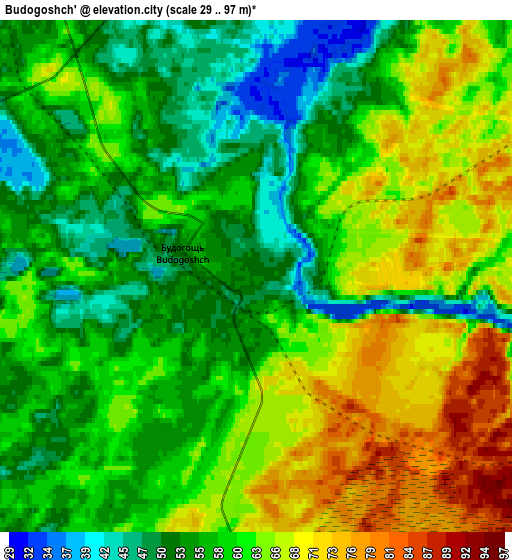 Zoom OUT 2x Budogoshch’, Russia elevation map