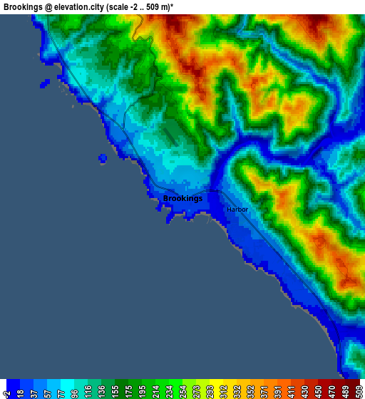 Zoom OUT 2x Brookings, United States elevation map