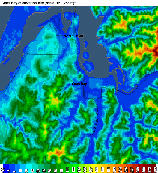 Zoom OUT 2x Coos Bay, United States elevation map