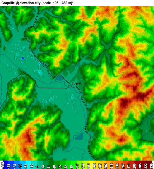 Zoom OUT 2x Coquille, United States elevation map