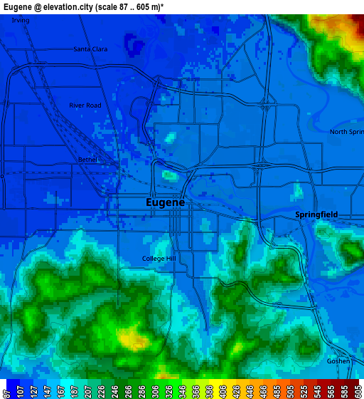 Zoom OUT 2x Eugene, United States elevation map