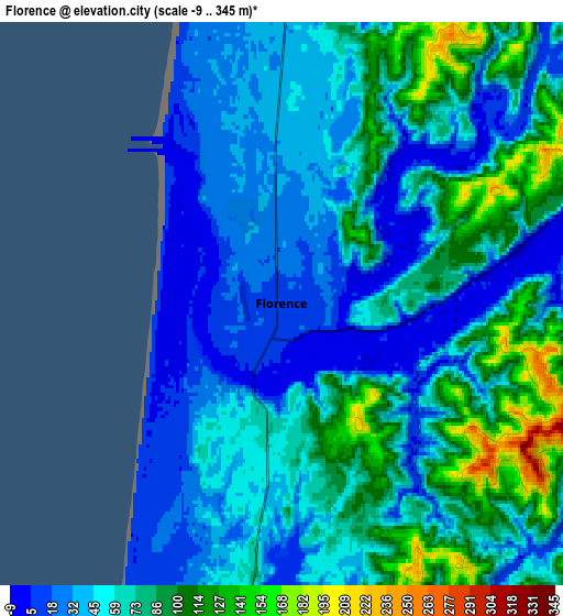 Zoom OUT 2x Florence, United States elevation map