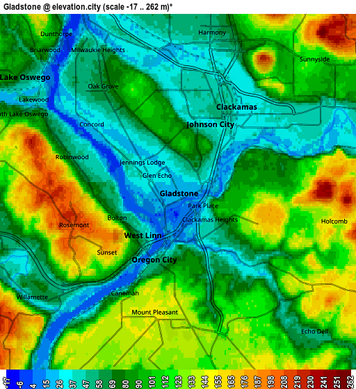 Zoom OUT 2x Gladstone, United States elevation map