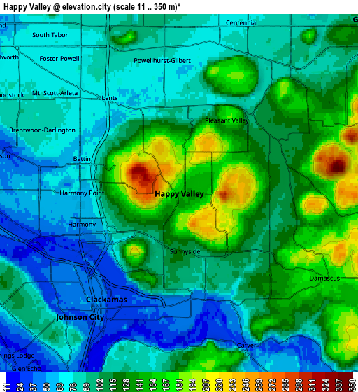 Zoom OUT 2x Happy Valley, United States elevation map
