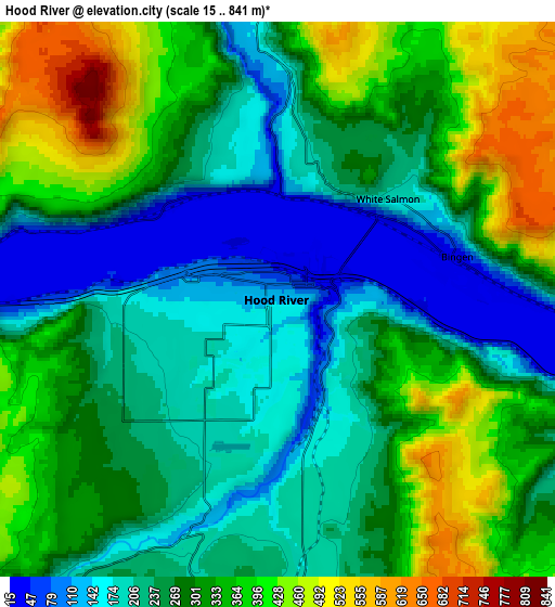 Zoom OUT 2x Hood River, United States elevation map