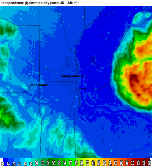 Zoom OUT 2x Independence, United States elevation map