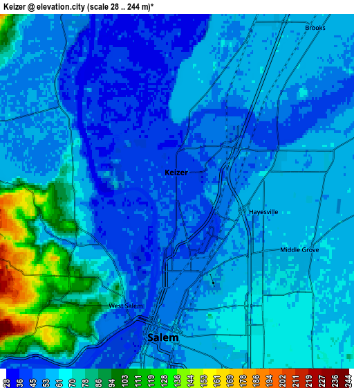 Zoom OUT 2x Keizer, United States elevation map