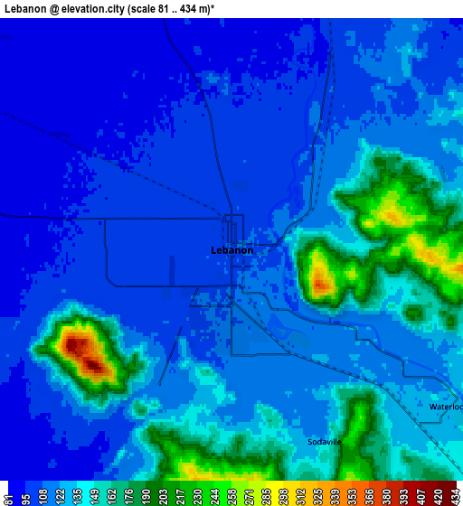 Zoom OUT 2x Lebanon, United States elevation map