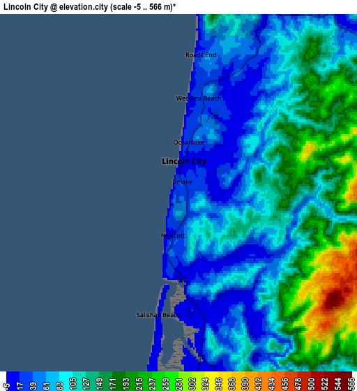 Zoom OUT 2x Lincoln City, United States elevation map