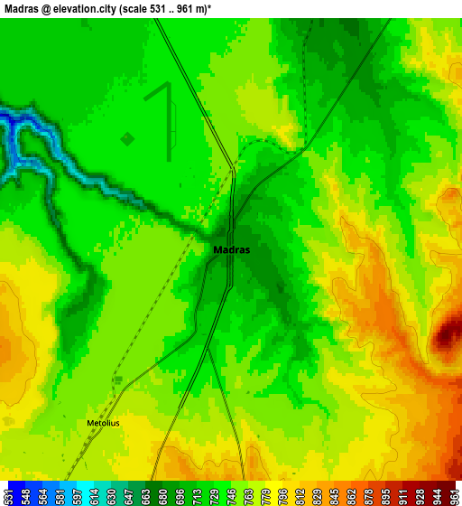 Zoom OUT 2x Madras, United States elevation map